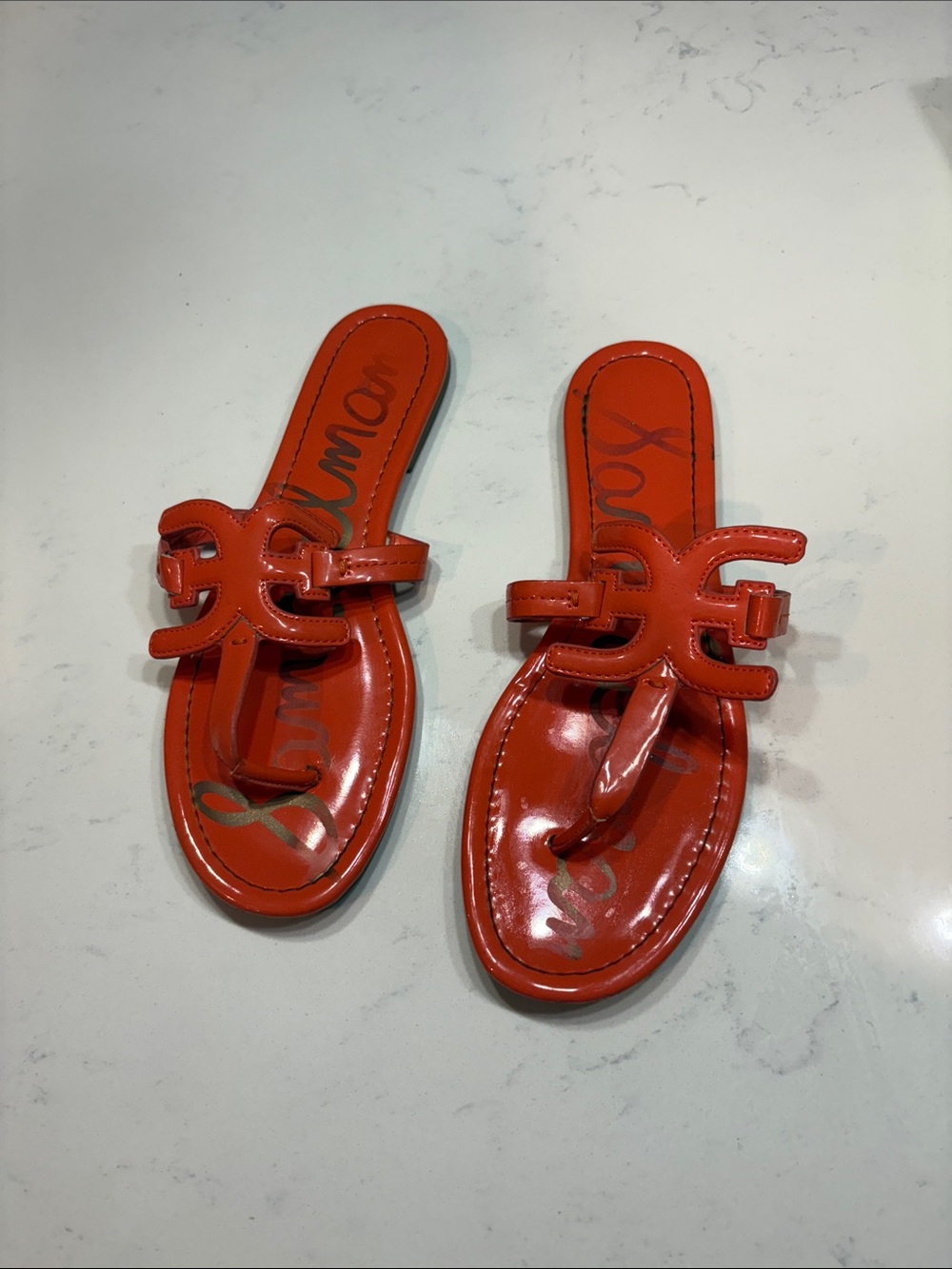 Sam Edelman Bright Orange Patent Thong Sandals